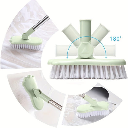 Green Floor Scrub Brush with 34- to 47.2-Inch Adjustable Handle, 180-Degree Pivoting Head and 6-Inch Bristle Base