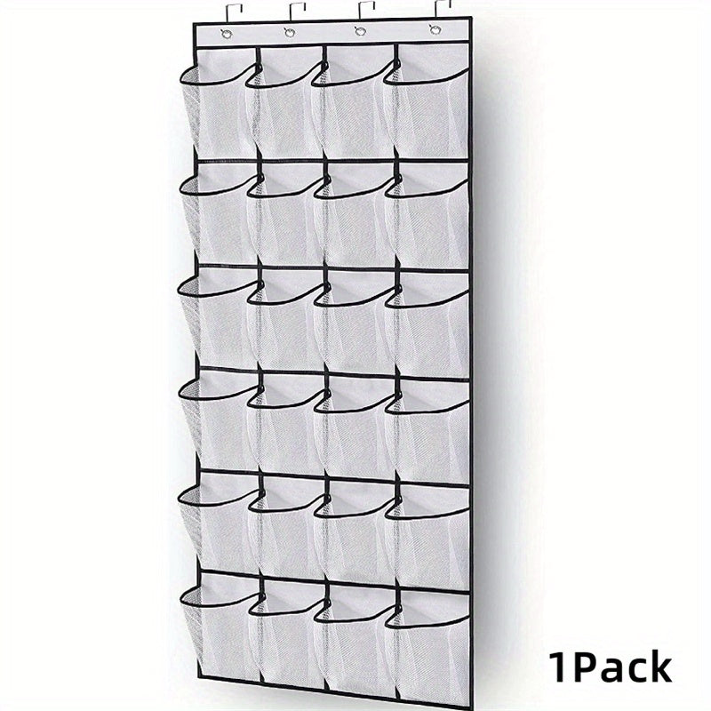 Over Door Shoe Organizer 24 Large Mesh Pockets – Foldable Breathable Hanging Storage Rack, Durable Fabric Closet Hanger for Shoes & Accessories, Space-Saving Door Organization
