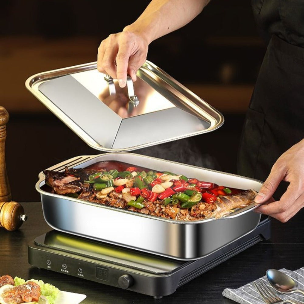 Stainless Steel Baking Tray Sets with Lids and Handles in Three Large or Six-Piece Checkout Options