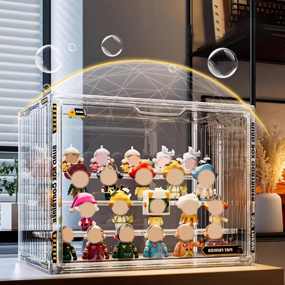 Clear Acrylic Figure Display Case with Magnetic Door, Adjustable Dividers and 3- or 4-Tier Options