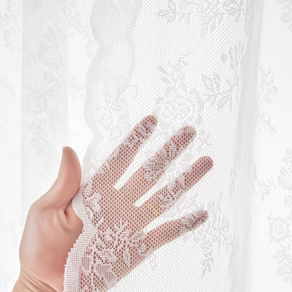 Two-Panel Floral Lace Window Curtain Set with Rod-Pocket Top, Three Colors and Six Metric Size Options