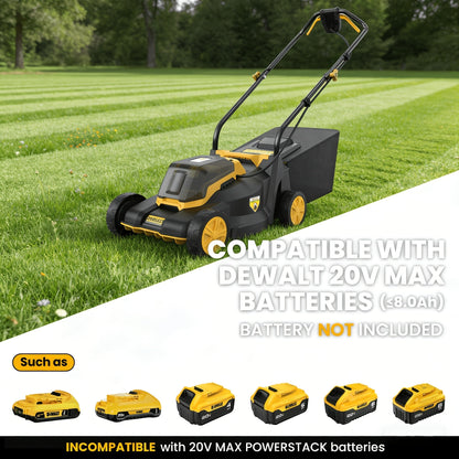 Brushless Cordless Lawn Mower 20V Compatible with Dewalt 20V MAX Battery 14-Inch 700W Pure Copper Motor 3-Level Height Adjustment 7.4-Gallon Grass Catcher Foldable Lightweight Push Mower Tool Only