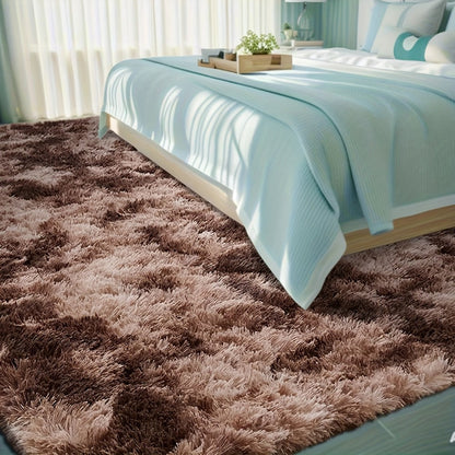 Area Rug Fluffy Faux-Fur Shag in Solid, Tie-Dye and Ombre Colors with Six Retained Room Sizes