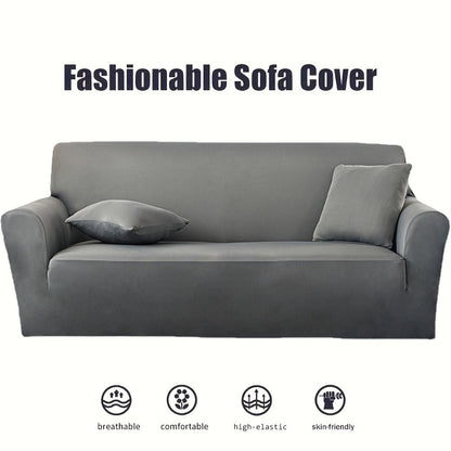 Stretch Sofa Cover Elastic Band | Milk Fiber Fabric Slipcover, Machine Washable Polyester Spandex, 1 to 4 Seater Armchair Couch Cover, Red Gray Blue Black Coffee, Home Decor