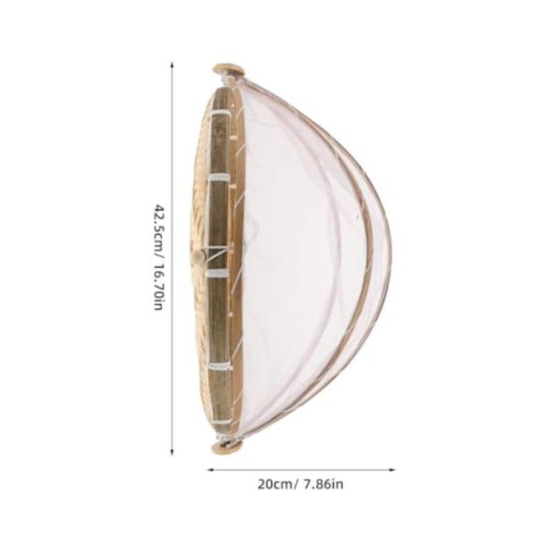 Handwoven Bamboo-Style Food Storage Basket with Lid and Mesh Cover in Light Yellow Finish for Kitchen
