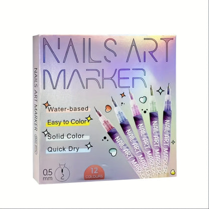 Nail Art Pens Set 12 Colors Quick Dry 3D Doodle Dot Stitching Nail Art Pen Kit - DIY Nail Design Tools for Home & Salon Use, Beginner & Professional Manicure Gift Set