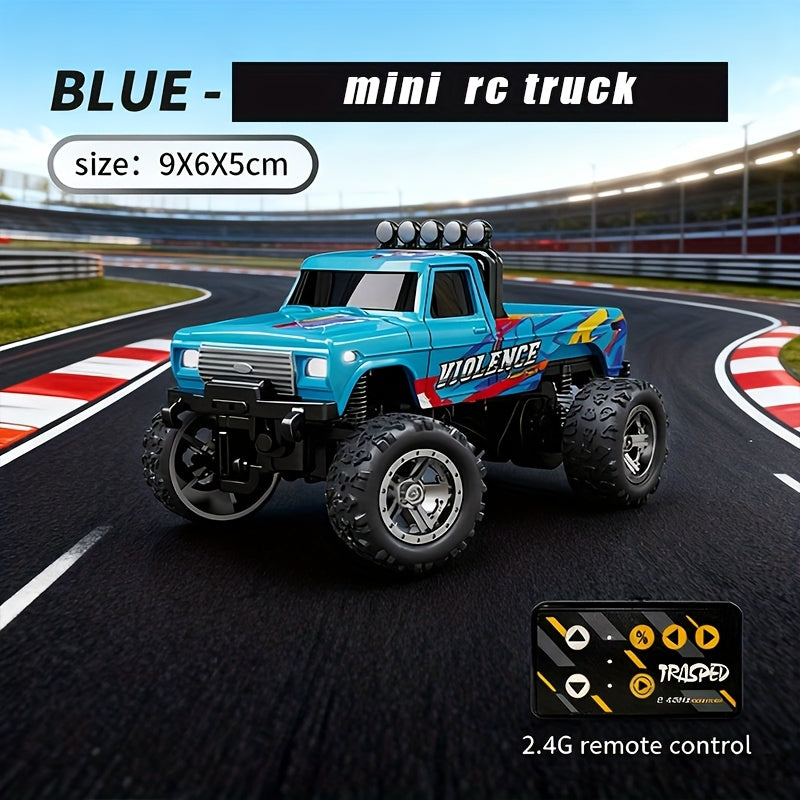 Mini RC Monster Truck 1:64 Scale with Matching Trailer, 2.4GHz Controller, LED Details and Three Color Options