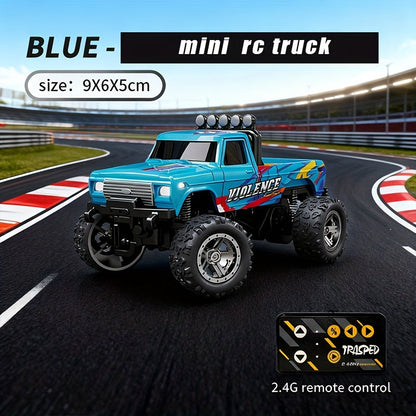 Mini RC Monster Truck 1:64 Scale with Matching Trailer, 2.4GHz Controller, LED Details and Three Color Options