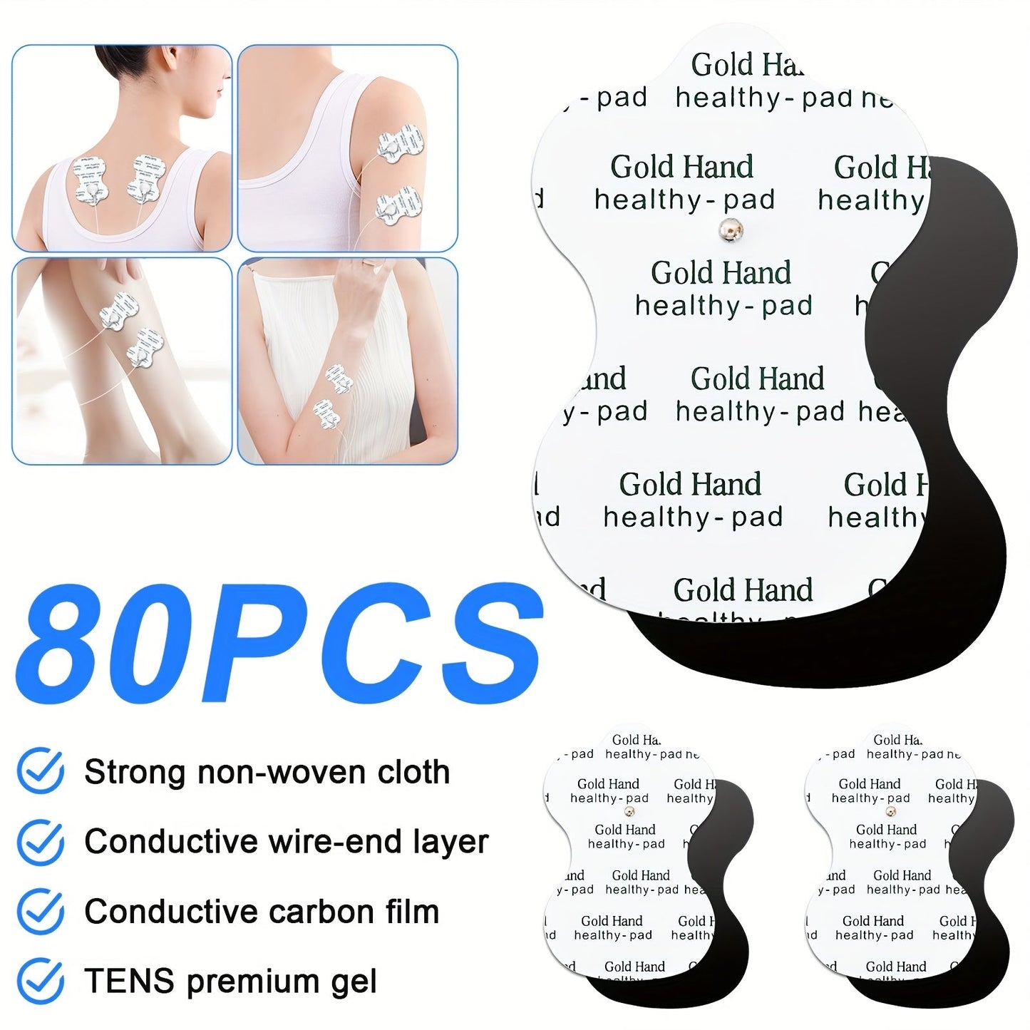 TENS EMS Electrode Pads 35mm Snap Reusable Replacement Pads Highly Conductive Latex Free Non-Irritating Gel for TENS EMS Muscle Stimulator Units 10 20 40 80 Pcs Options