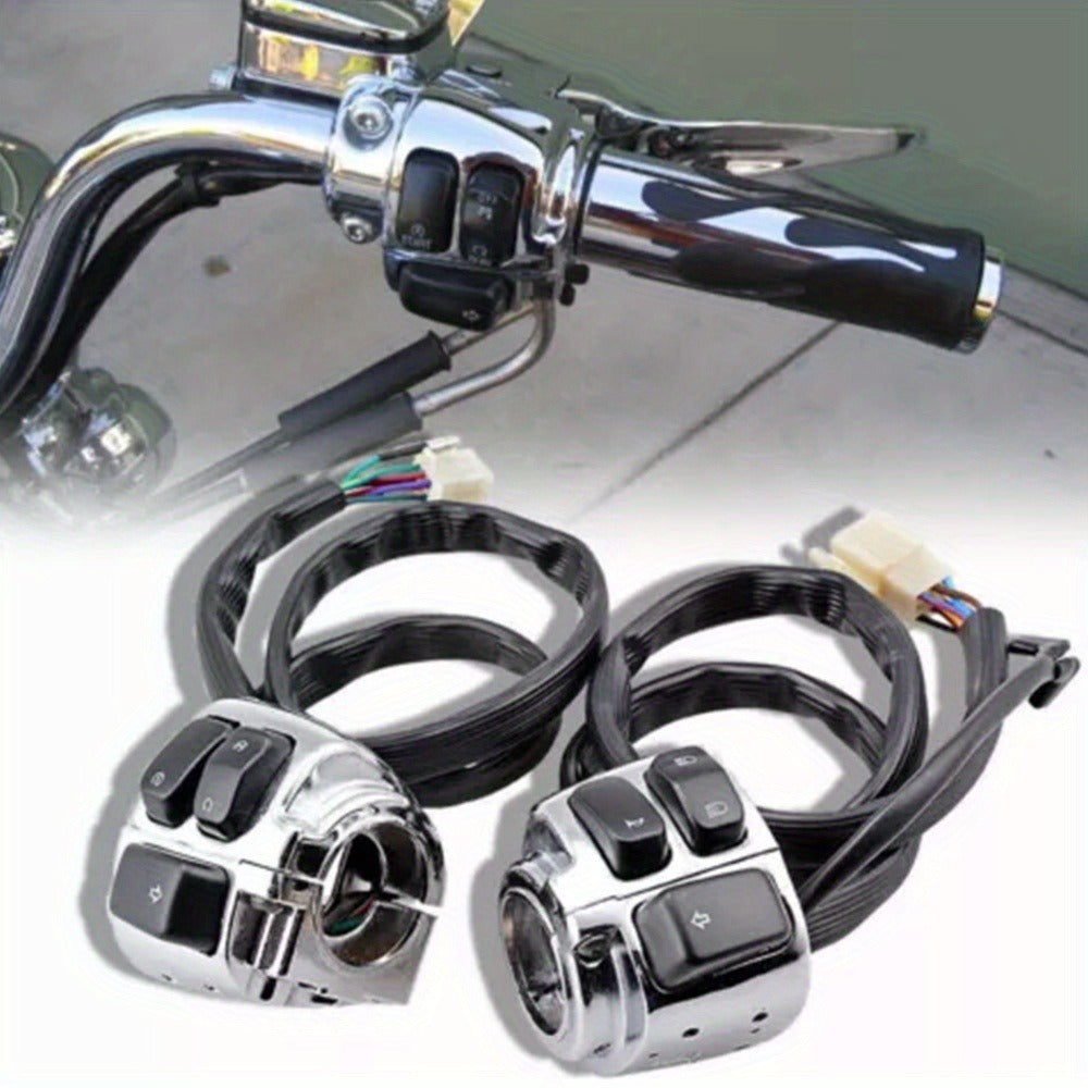 Harley Davidson Handlebar Control Switches with Wiring Harness, Chrome 1-Inch Left & Right Switch Kit for Sportster Softail Dyna V-ROD 1996-2012, High/Low Beam Horn Turn Signal Kill Switch Ignition Start