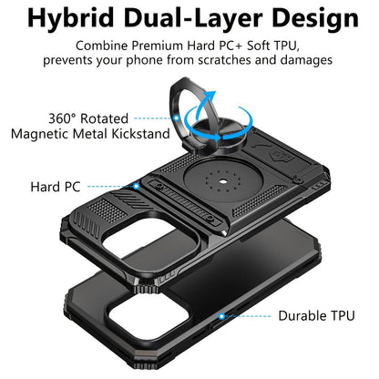 Phone Case Dual-Card Hard Shell Cover with 360° Metal Ring Kickstand for Select iPhone 7–17 Models