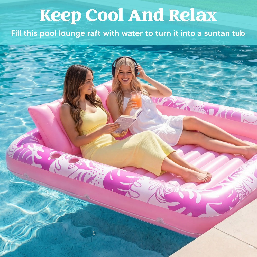 Hot Pink Inflatable Pool Float Tanning Bed with Open Center, Ribbed Base and Large or X-Large Sizes