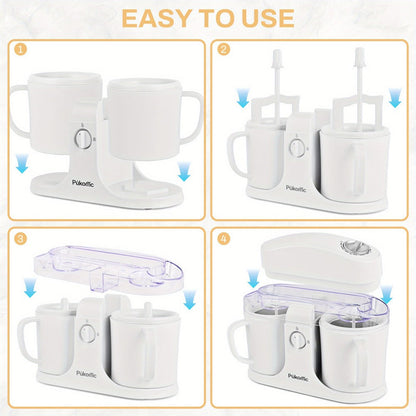Ice Cream Maker Machine Dual Cup Self-Freezing – Make 2 Flavors Homemade Ice Cream Sorbet Frozen Yogurt at Once, Fast 10-Min Churning, Easy Clean Removable Bowl, Compact Countertop Design
