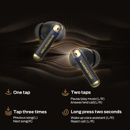 Monster Wireless Earbuds Stereo Sport Earphones Noise Canceling Condenser Mic LED Display Built-in Microphone Clear Calls Bluetooth for Sports Gym Running Black