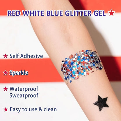 Red and Blue Glitter Makeup Stick for Face, Hair and Body at Patriotic Events, Sports and Stage Shows