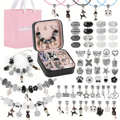 Bracelet Making Craft Kit with Portable Jewelry Box, Beads and Charms in Seven Color or Theme Options