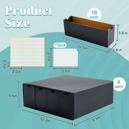 Four-Row Cardboard Trading Card Organizer Set with 16 Inner Boxes, 70 Dividers and Label Stickers