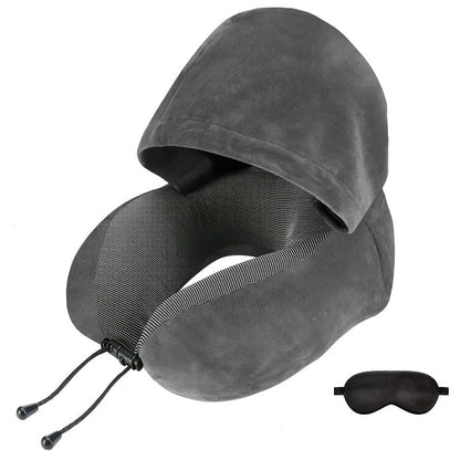 Travel Neck Pillow U-Shaped with Eye Mask Adjustable Portable Ergonomic Neck Support Soft Washable Cover for Airplane Car Home Office Napping Pink Blue Black Grey