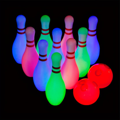 12-Piece Light-Up Bowling Set with 10 Glowing Pins, 2 Balls and 7.87-Inch Pin Height for Indoor or Outdoor Play