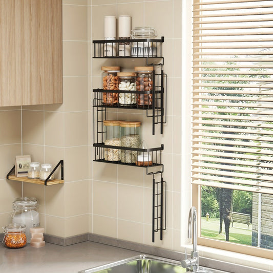 Floating Wall Shelf 3 Tier Black Metal Ladder Shelf - Fire Escape Decorative Wall Shelves for Bedroom, Bathroom, Home Office Storage and Display, Room Decor, Wall Art Shelf