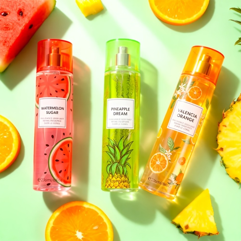 Body & Hair Fragrance Mist for Women 2pcs Set L1ong Lasting Fruity Perfume Spray 8 fl oz Pineapple Coconut Peach Strawberry Watermelon Scents Daily Dating Party Gift
