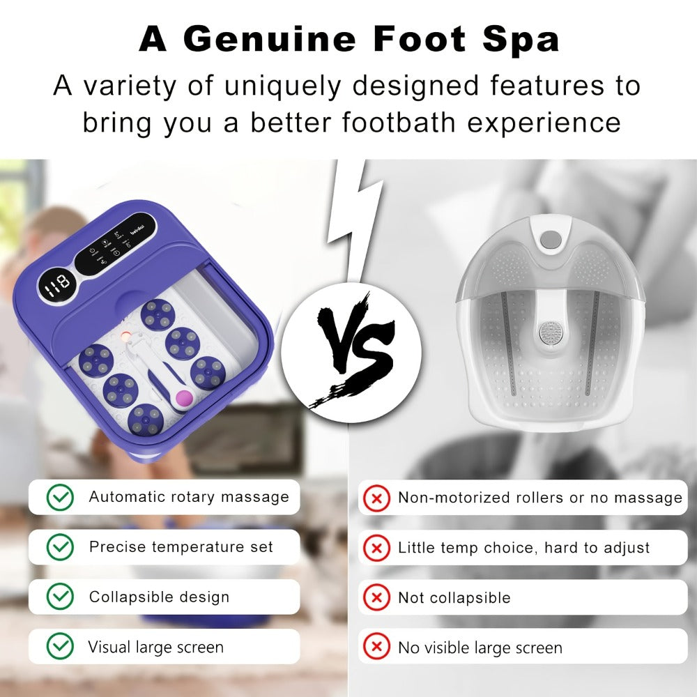 Collapsible Foot Spa with Heater, Temperature Control, Bubbles, Six Rollers and Two Color Options