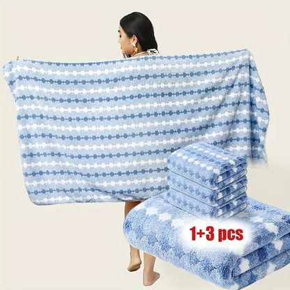 Extra Large Bath Towel Set 4 Piece for Women - 300GSM Ultra Soft Quick Dry Absorbent Solid Color Hand Towels | Orange Green Blue Purple Pink | Spa Yoga Fitness Gym Bathroom Gift