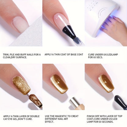 Gel Nail Polish 6-Color Rock-Candy Magnetic Cat-Eye Set with Holographic Reflective Finish