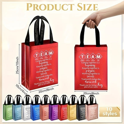 Gift Bag Set Employee Appreciation Print, 15 Random-Color Non-Woven Handle Bags in Ten Message Designs