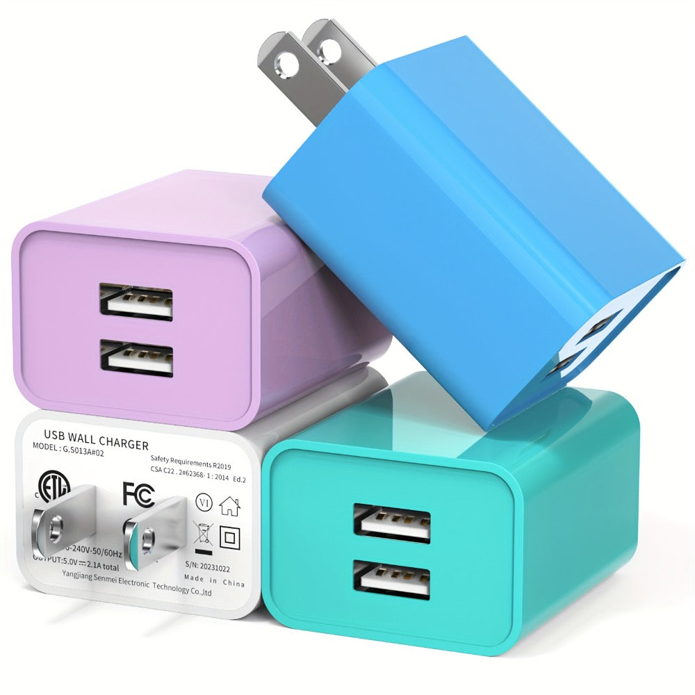 USB Wall Charger Cube Multi-Pack 2/3/4-Pack Dual Port 5V 2.1A with Short Circuit Protection, 100-240V Universal AC Adapter US Plug for iPhone 17 16 15 14 13 12 SE 11 Pro Max, Google Pixel, Huawei Android
