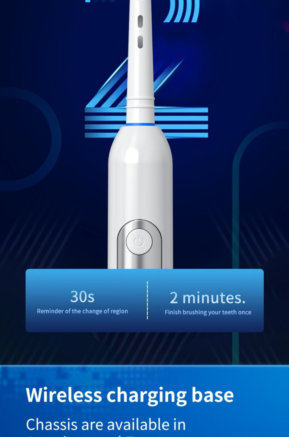 Electric Toothbrush with Eight Round Brush Heads, Three Modes, Induction Charging, IPX7 Rating and Travel Case