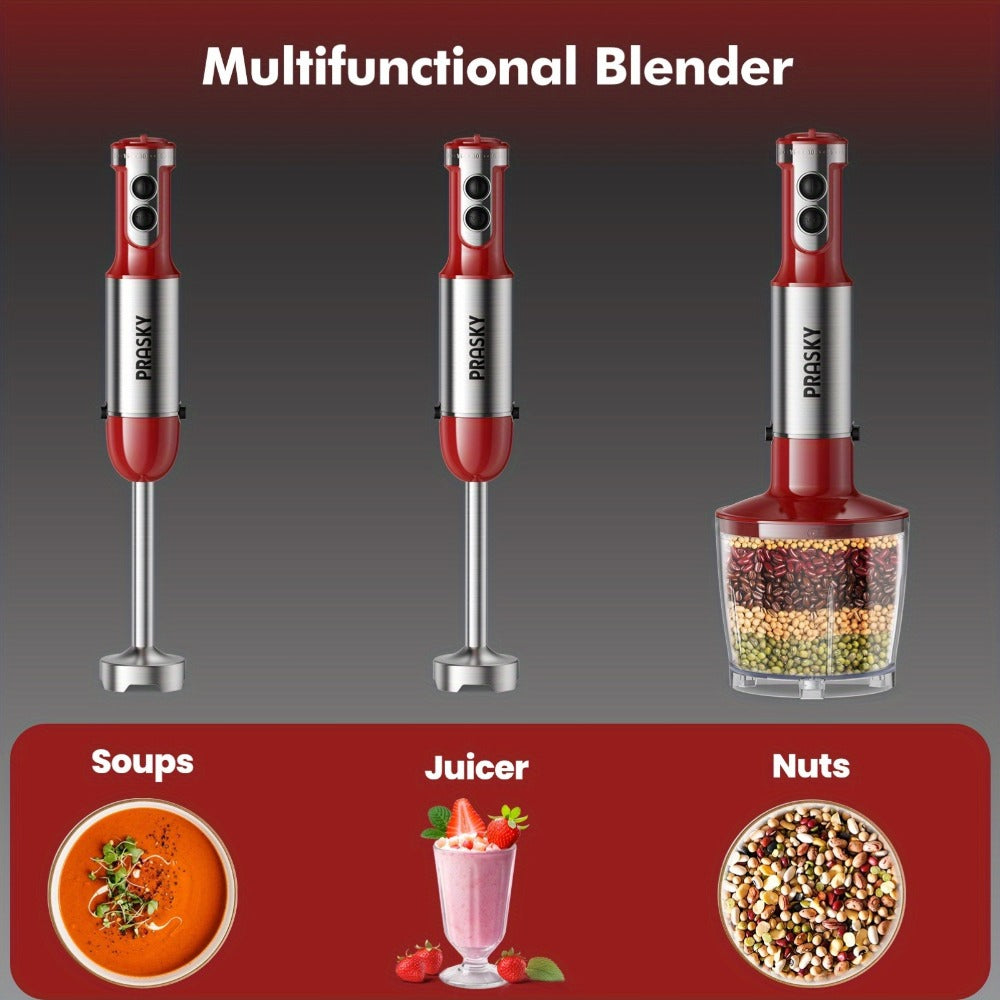 Immersion Blender 5-in-1 Handheld Mixer, Motor, Whisk Meat Chopper Measuring Cup Attachments, Stick Blender for Soups Smoothies Sauces