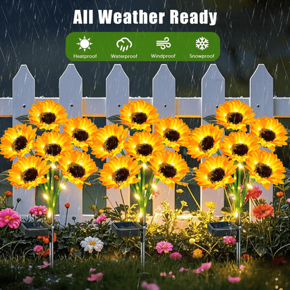 Sunflower Solar Lights Outdoor Garden Decor IP65 Waterproof - 15-Head Solar Powered Sunflower Stake Lights for Garden Flower Bed Pathway Terrace Yard, Decorative Solar Garden Lights Gift for Mom Grandma