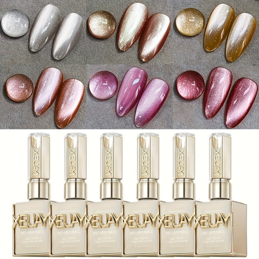 Gel Nail Polish 6-Color Rock-Candy Magnetic Cat-Eye Set with Holographic Reflective Finish