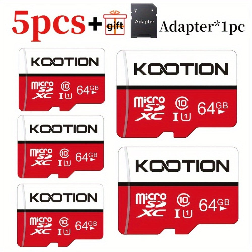 A1 C10 U1 Micro SD Card 5 Pack TF Memory Card 90MB/s High Speed 128MB to 128GB SDXC for Security Camera Drone Dash Cam Smartphone Tablet PC – Red & White Available