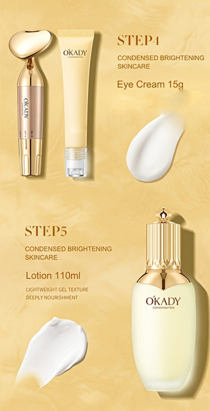 Skincare Set with OKADY Label, 9 Ginseng Products Including Cleanser Toner Essence Serum and Creams