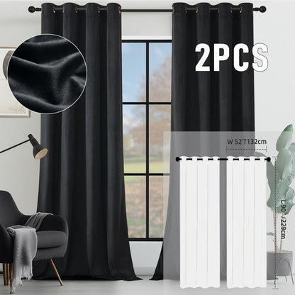 Velvet Room Darkening Curtains 2 Panels | Grommet Top Thermal Insulated Soundproof Blackout Curtains for Living Room Bedroom, Soft Solid Color Vintage Window Drapes