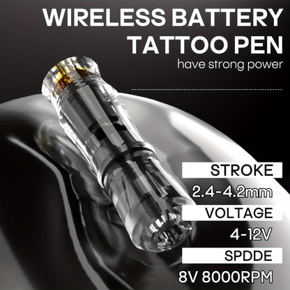 Tattoo Machine Kit POSEIDON PS090-161 Wireless Rotary Pen with 1400mAh Battery, Display, 10 Cartridges and 6 Inks
