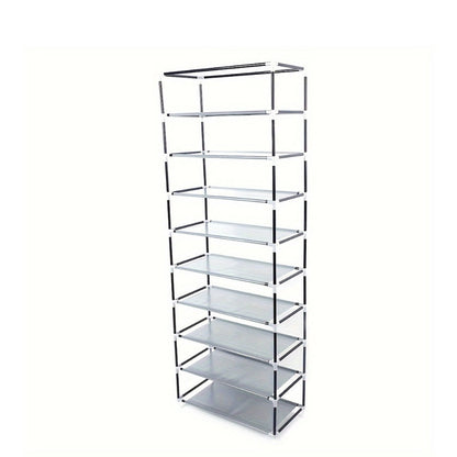 Shoe Rack with Dustproof Cover 10 Layers 9 Cubbies – Large Capacity Non-Woven Shoe Organizer for Entryway, Closet & Bedroom – Space-Saving Steel Frame Shoe Shelf, Easy Assembly