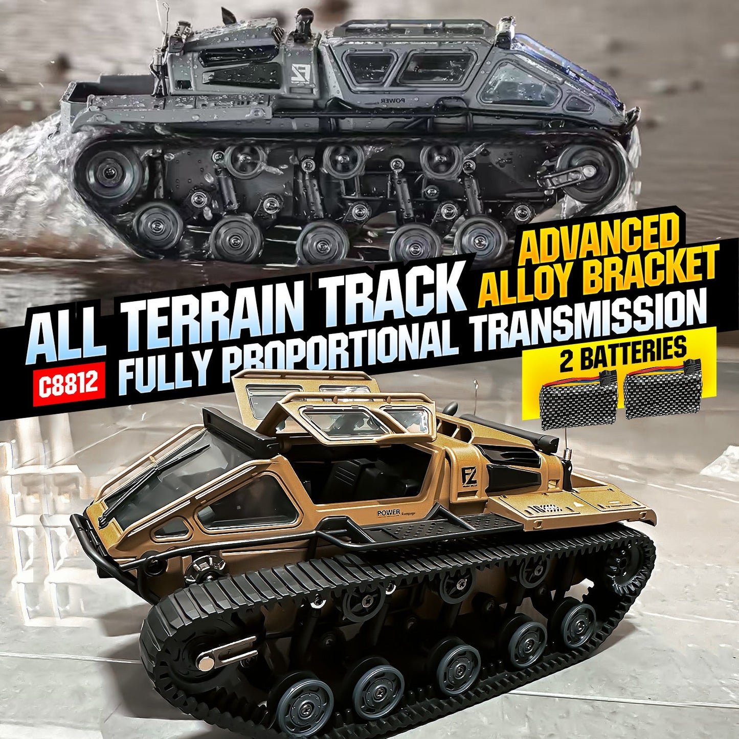 Full-Proportional RC Tracked Tank with LED Lights – Alloy Door Open Military War Vehicle All-Terrain Off-Road Remote Control Tank for Kids Adults, 1 or 2 Battery Options, Best Birthday Gift