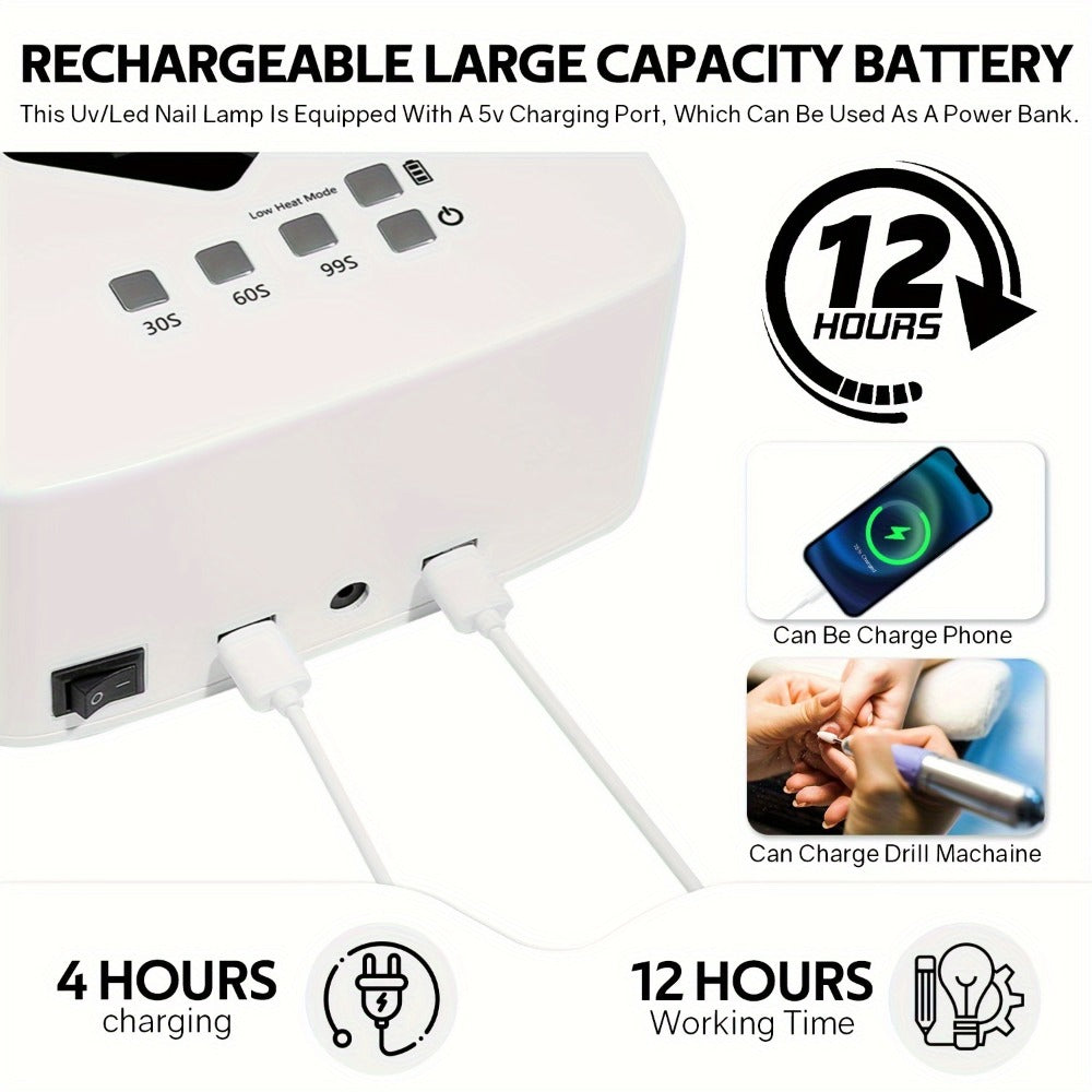 Rechargeable LED Nail Lamp in White with HD Display and SUN S10 MAX Source-Labeled Checkout Model