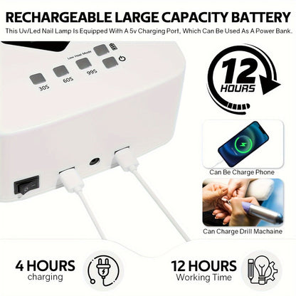 Rechargeable LED Nail Lamp in White with HD Display and SUN S10 MAX Source-Labeled Checkout Model