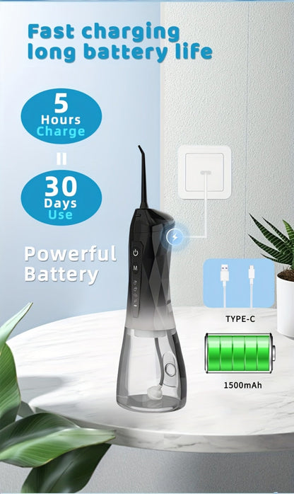 320ml USB-C Rechargeable Water Flosser with Four Nozzles, IPX7 Marking and Four Gradient Color Options
