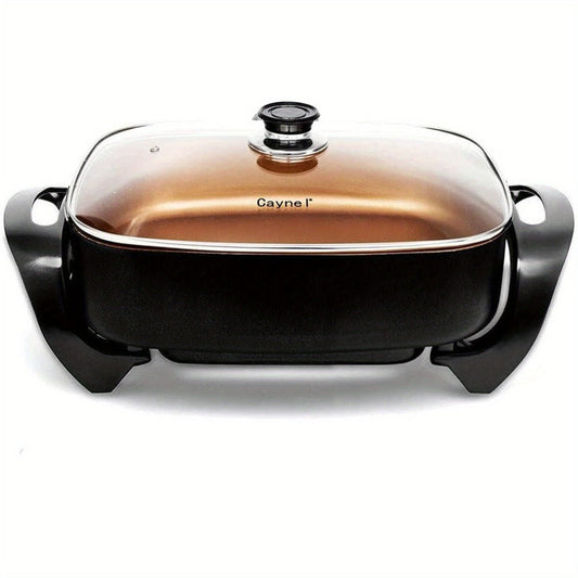 Jumbo Electric Skillet 8-Quart 16x12x3.15 Inch Deep Dish Copper Nonstick with Tempered Glass Vented Lid & Upgraded Thermostat – Large Family Electric Frying Pan for Roasting Frying