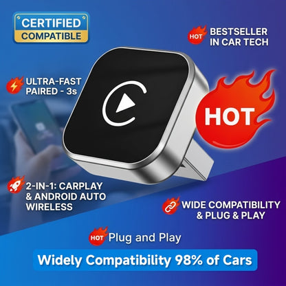 Wireless CarPlay Adapter 2-in-1 for iPhone & Android Auto, Mini USB-C Dongle, Convert Wired to Wireless, Plug & Play, Auto Connect, Low Latency, Dual-Band 2.4G+5G – 2026 Upgraded