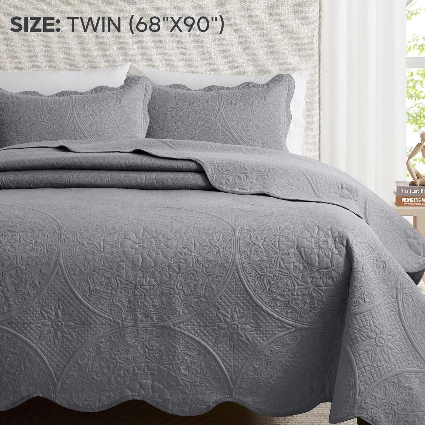 Quilted Bedspread Set 3 Piece – Soft Floral Coverlet with Pillow Shams, Lightweight Breathable Quilt for Bedroom & Guest Room, All Season Bed Cover