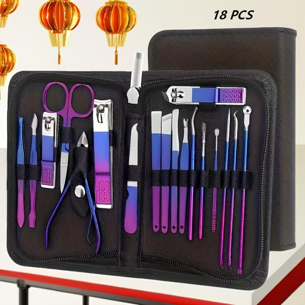 Portable Manicure and Pedicure Tool Set in 9-, 18-, 30- or 60-Piece Case Configurations for Nail Care
