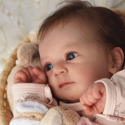 Reborn Baby Doll 16-Inch Cloth Body with Vinyl Limbs, Rooted Brown Hair, Open Eyes and Pink Outfit Set