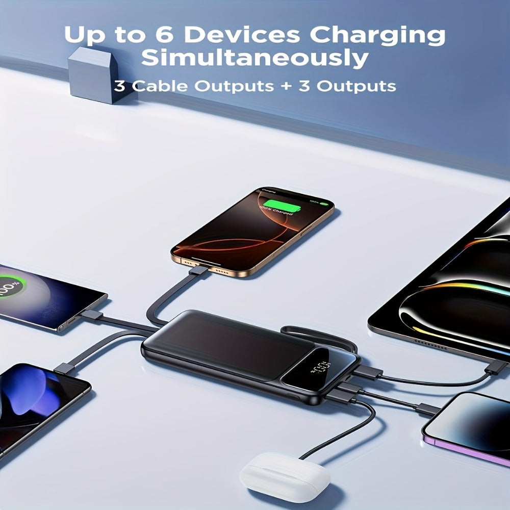 Power Bank 20000mAh with Built-In Cable Set, 20W Listed Charging and Solar or Standard Options