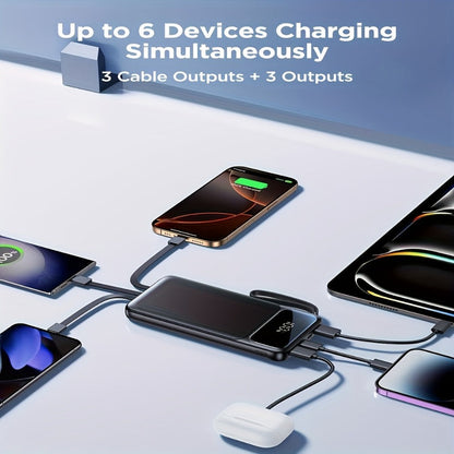 Power Bank 20000mAh with Built-In Cable Set, 20W Listed Charging and Solar or Standard Options